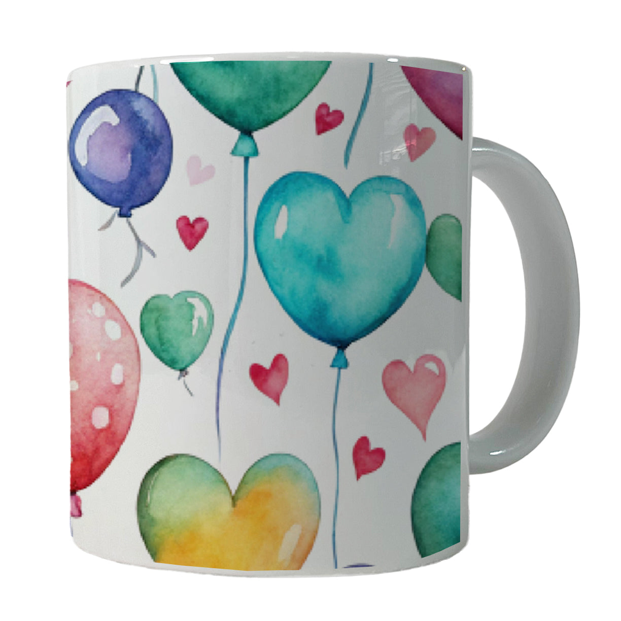 Balloons Hearts Colorful Watercolor Birthday Ceramic Tea Coffee Mug Cup - 11oz