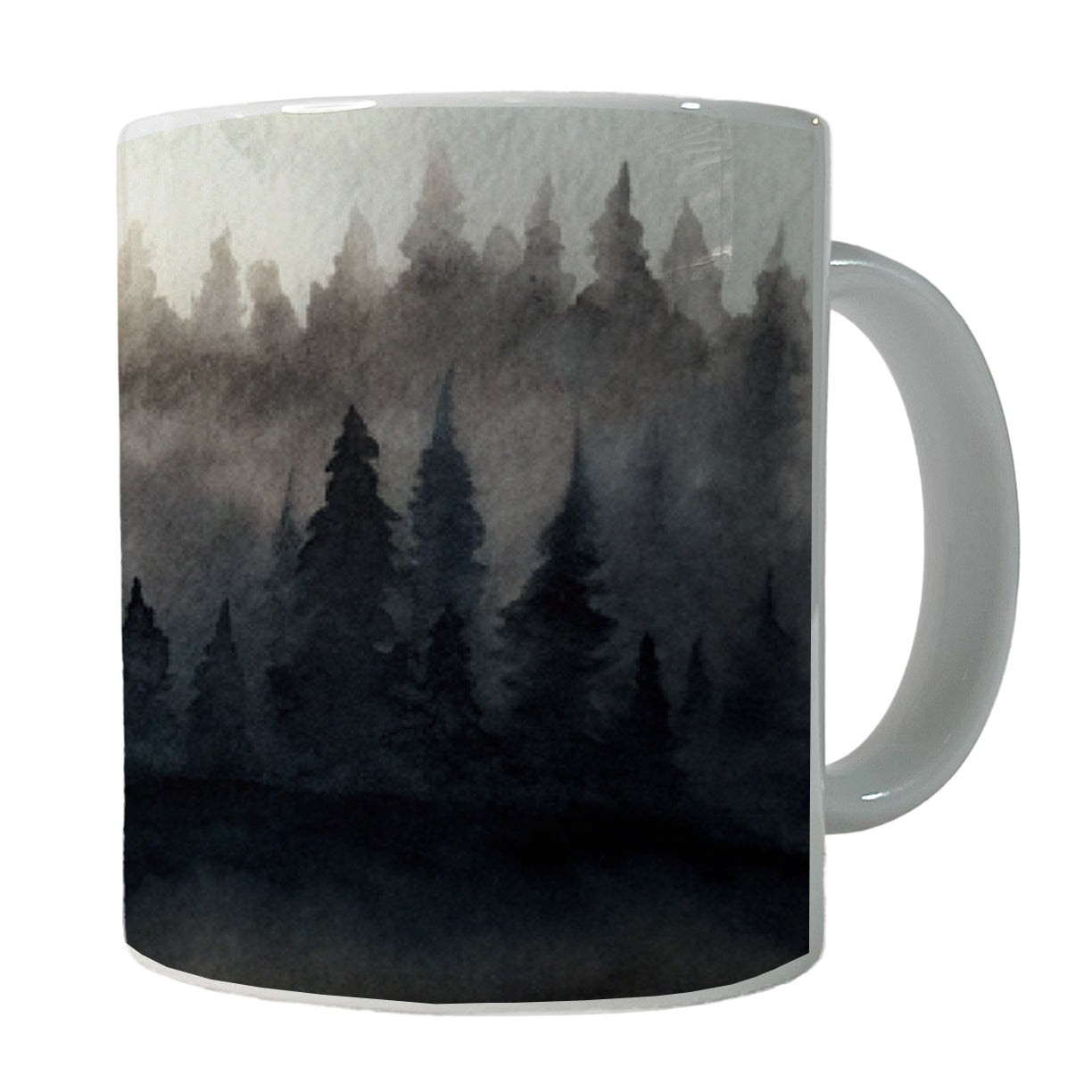 Black Shadow Forest Ombre Watercolor Ceramic Tea Coffee Mug Cup - 11oz