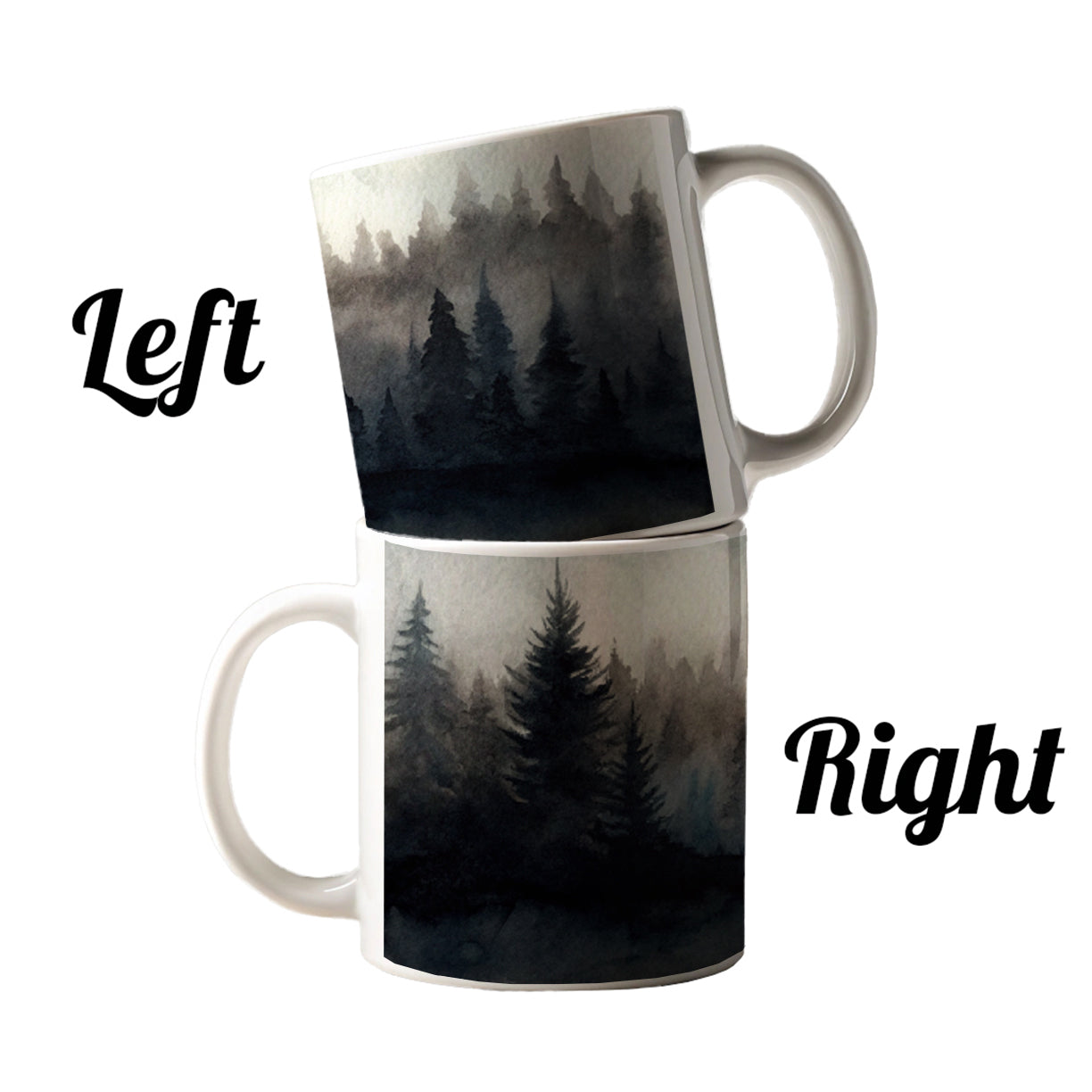 Black Shadow Forest Ombre Watercolor Ceramic Tea Coffee Mug Cup - 11oz