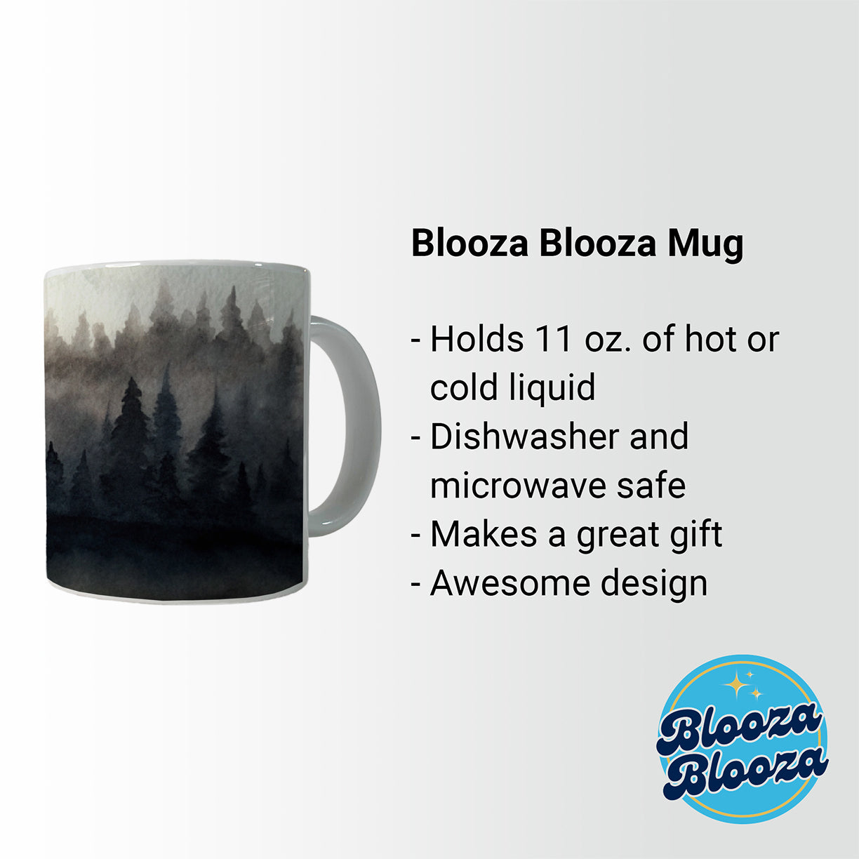 Black Shadow Forest Ombre Watercolor Ceramic Tea Coffee Mug Cup - 11oz