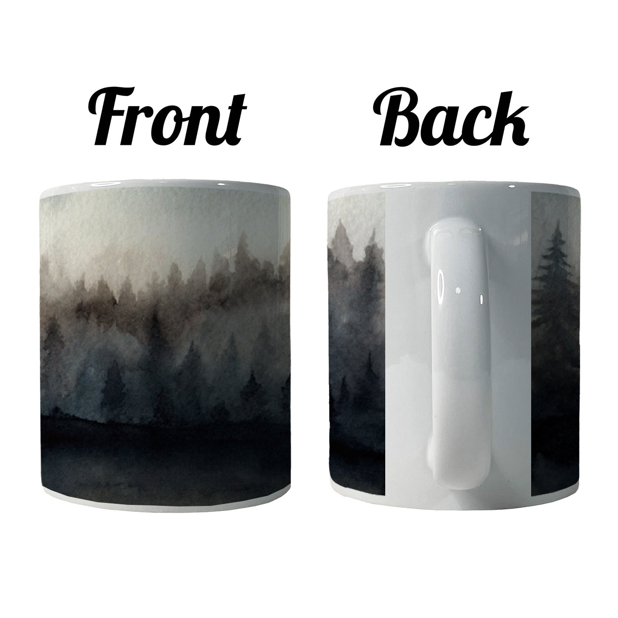 Black Shadow Forest Ombre Watercolor Ceramic Tea Coffee Mug Cup - 11oz