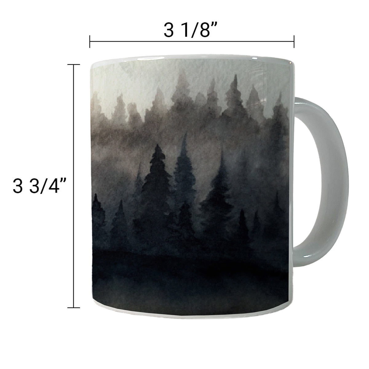 Black Shadow Forest Ombre Watercolor Ceramic Tea Coffee Mug Cup - 11oz