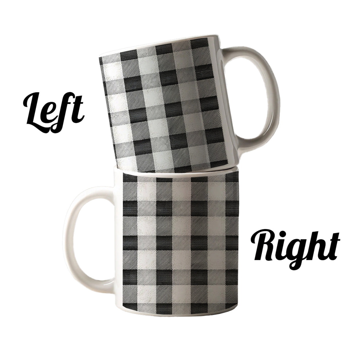 Black White Gingham Watercolor Ceramic Tea Coffee Mug Cup - 11oz