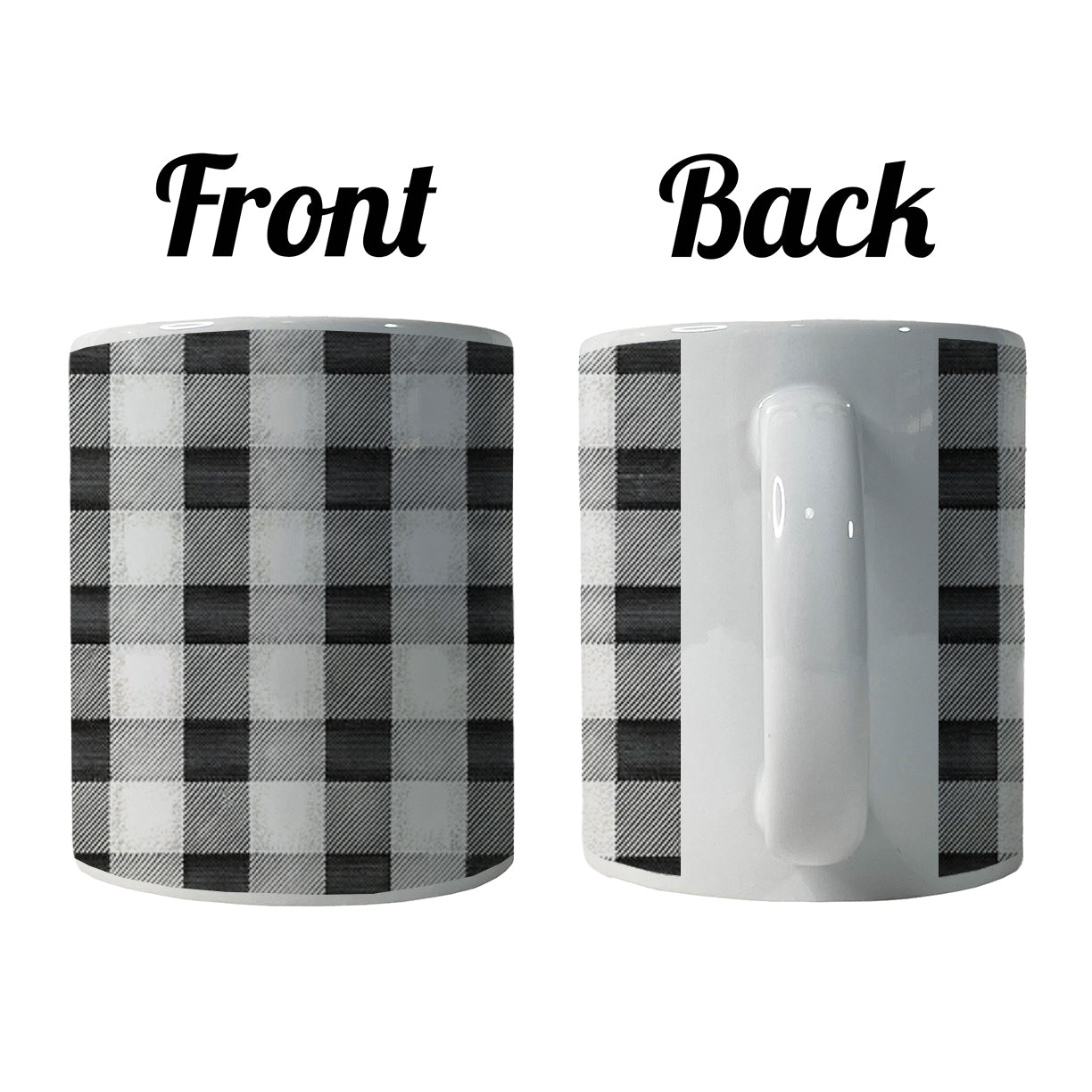 Black White Gingham Watercolor Ceramic Tea Coffee Mug Cup - 11oz