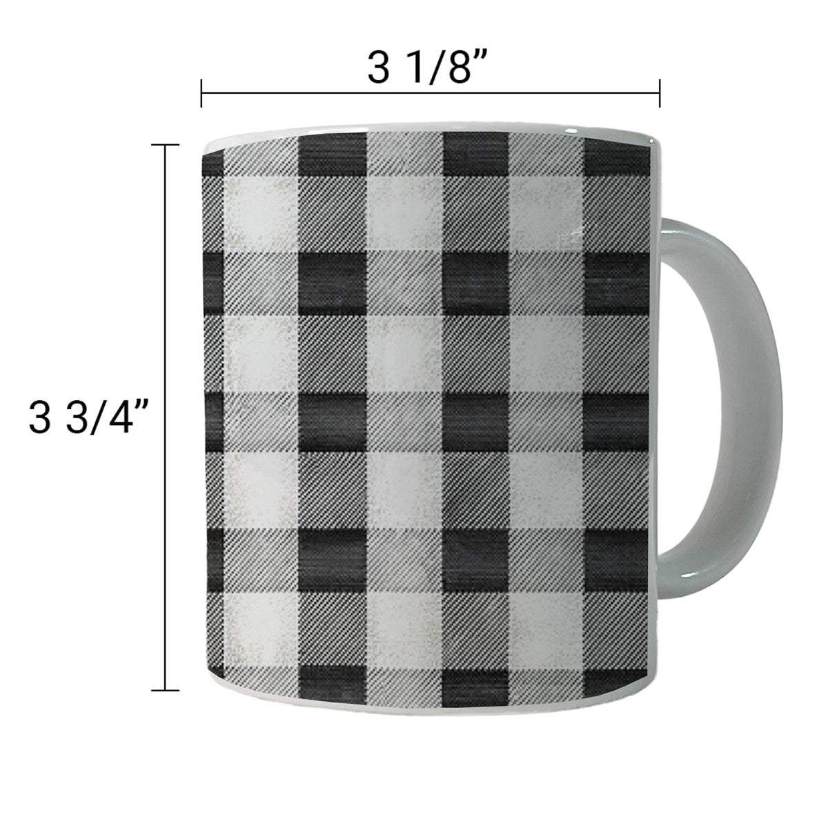 Black White Gingham Watercolor Ceramic Tea Coffee Mug Cup - 11oz