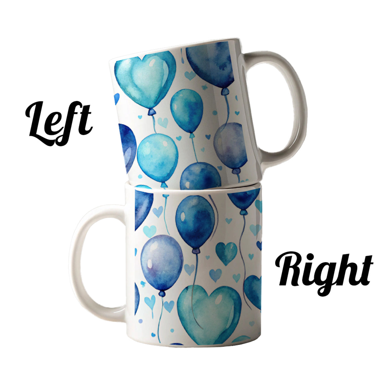 Blue Balloons Hearts Watercolor Birthday Ceramic Tea Coffee Mug Cup - 11oz