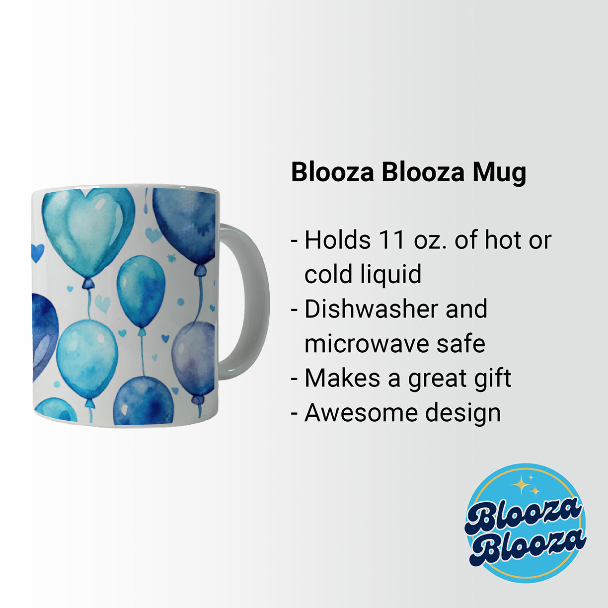 Blue Balloons Hearts Watercolor Birthday Ceramic Tea Coffee Mug Cup - 11oz