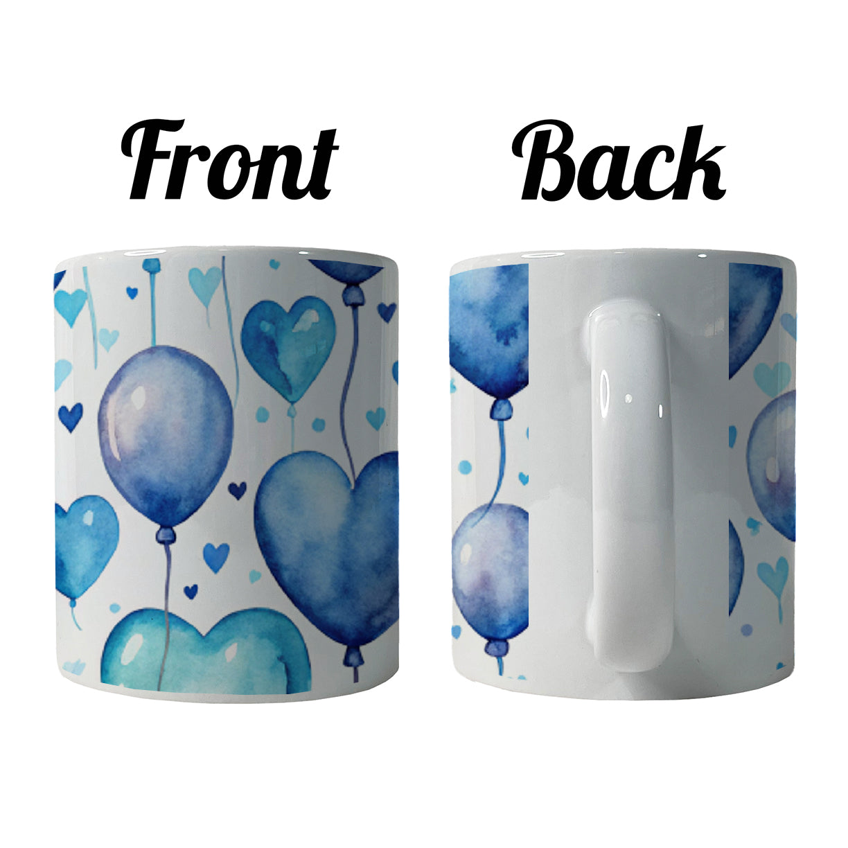 Blue Balloons Hearts Watercolor Birthday Ceramic Tea Coffee Mug Cup - 11oz