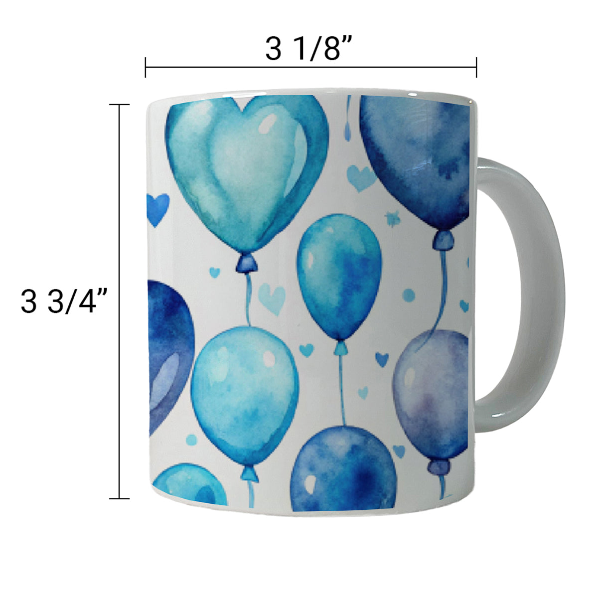 Blue Balloons Hearts Watercolor Birthday Ceramic Tea Coffee Mug Cup - 11oz