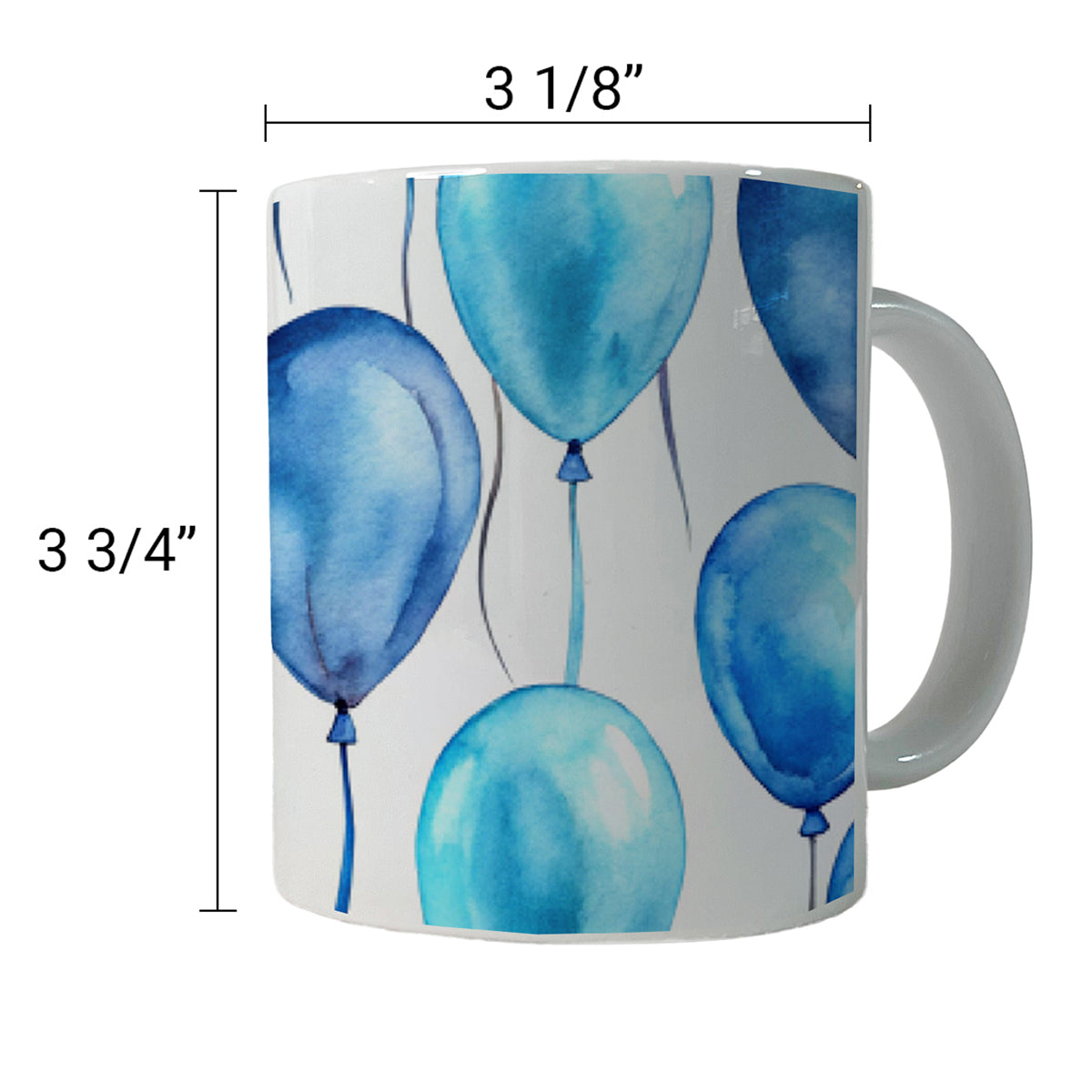 Blue Balloons Watercolor Birthday Ceramic Tea Coffee Mug Cup - 11oz