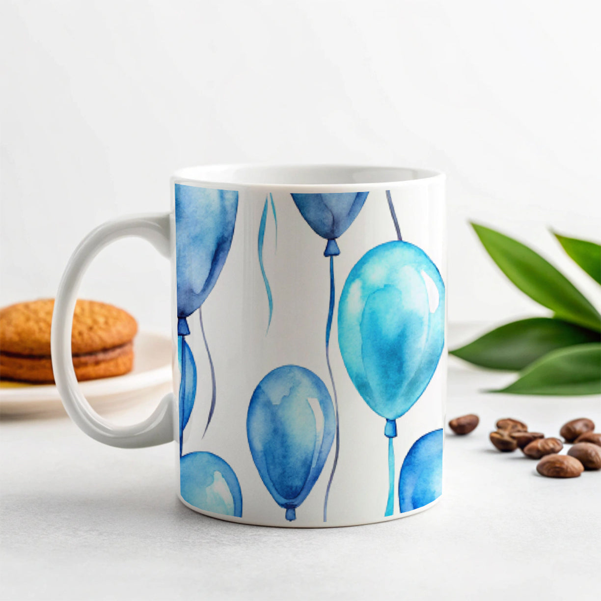 Blue Balloons Watercolor Birthday Ceramic Tea Coffee Mug Cup - 11oz