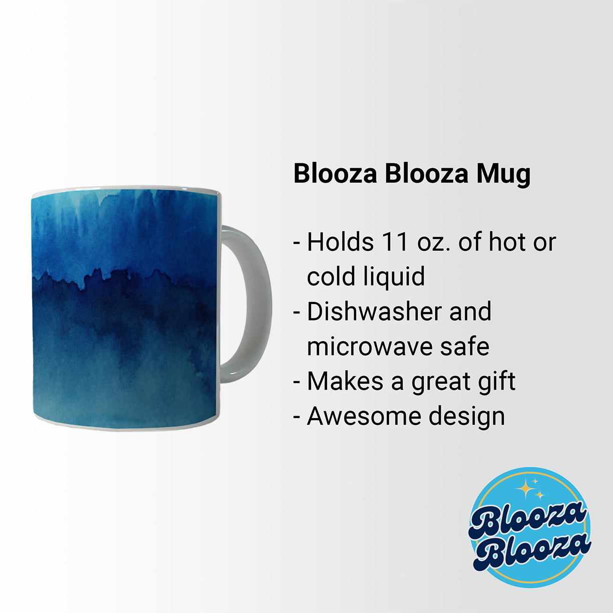 Blue Ombre Forest Watercolor Ceramic Tea Coffee Mug Cup - 11oz