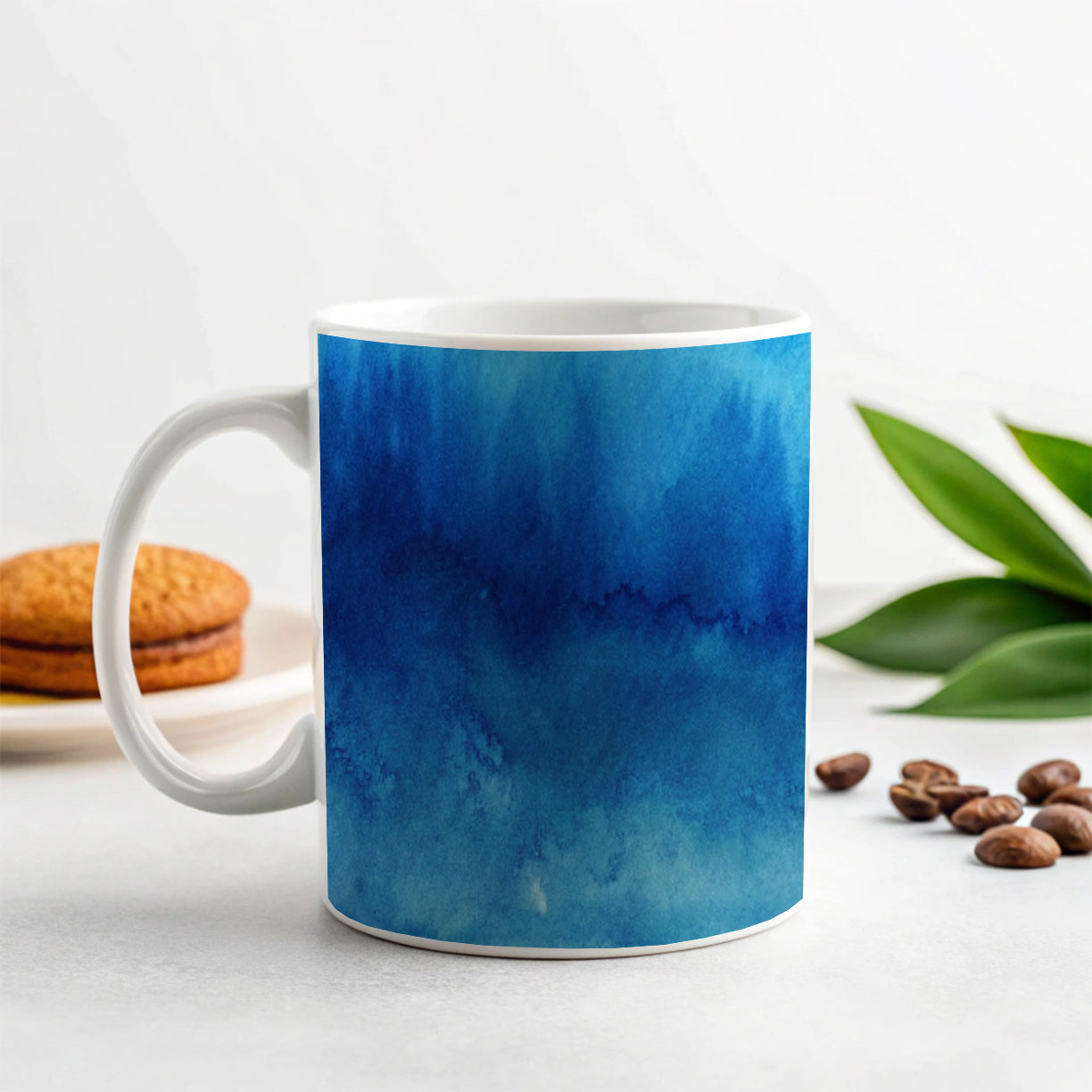 Blue Ombre Forest Watercolor Ceramic Tea Coffee Mug Cup - 11oz