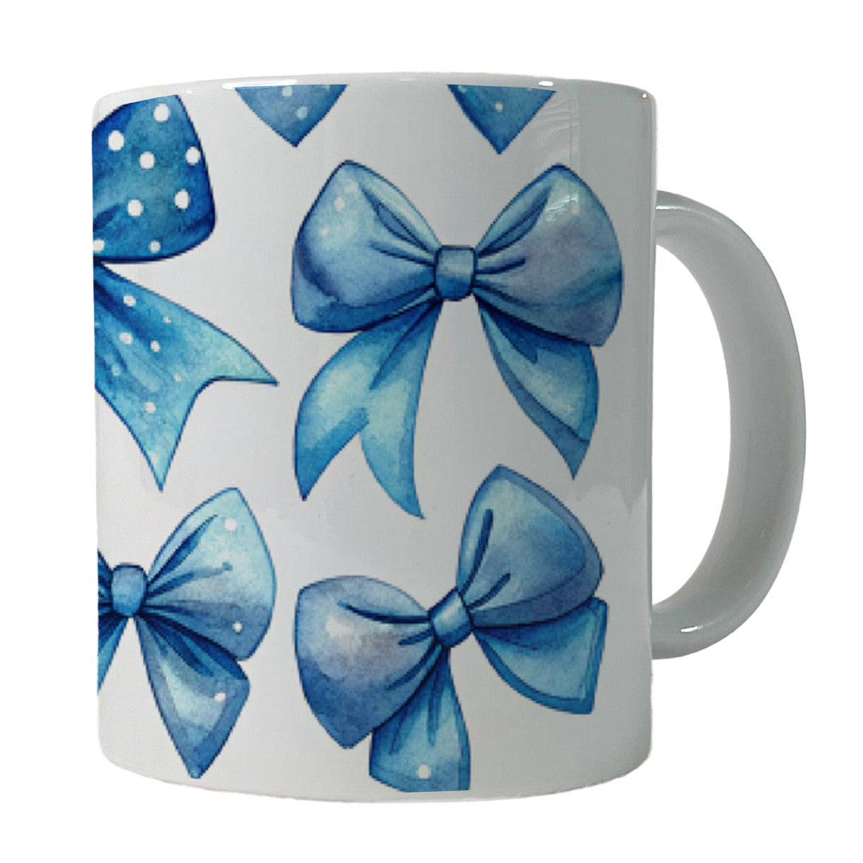 Blue Scattered Coquette Bows Cute Watercolor Ceramic Tea Coffee Mug Cup - 11oz