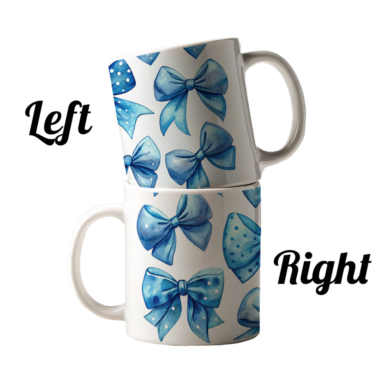 Blue Scattered Coquette Bows Cute Watercolor Ceramic Tea Coffee Mug Cup - 11oz