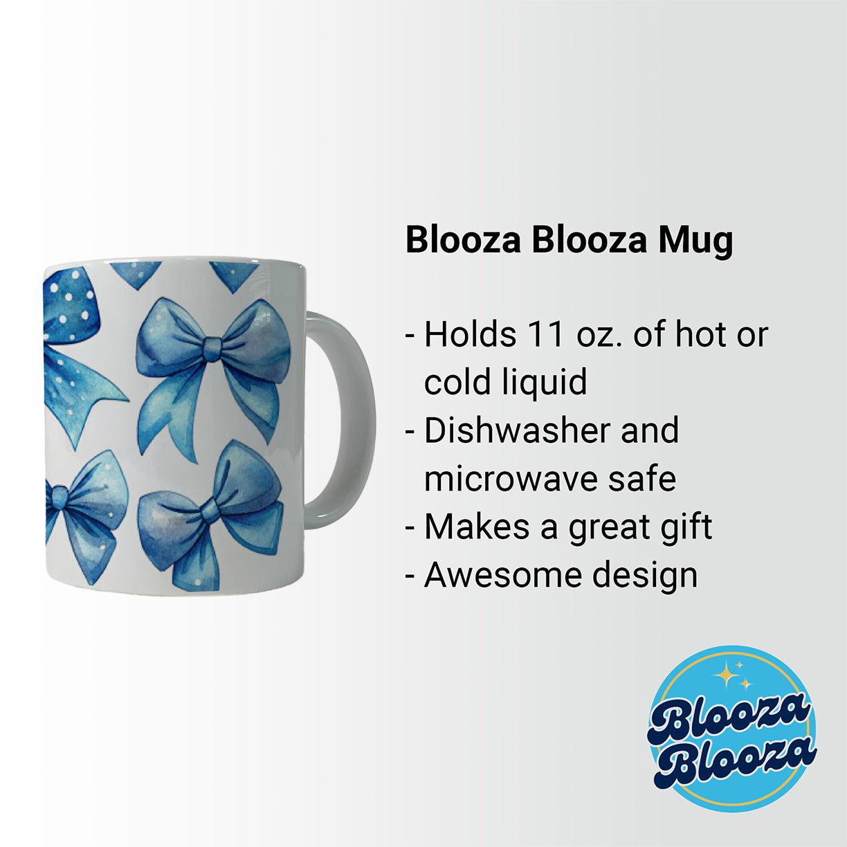 Blue Scattered Coquette Bows Cute Watercolor Ceramic Tea Coffee Mug Cup - 11oz