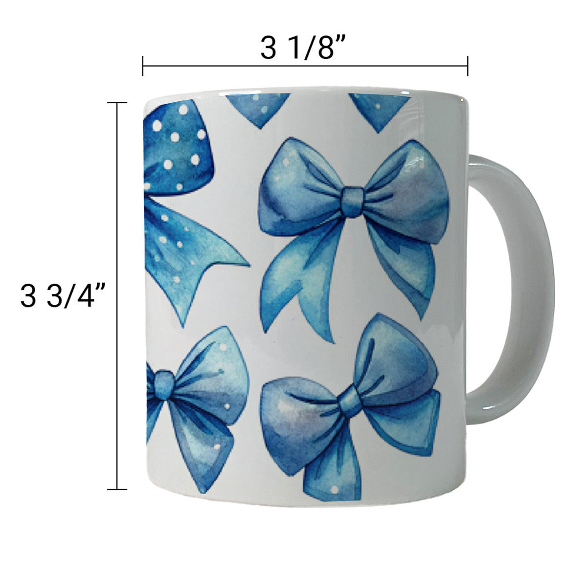 Blue Scattered Coquette Bows Cute Watercolor Ceramic Tea Coffee Mug Cup - 11oz
