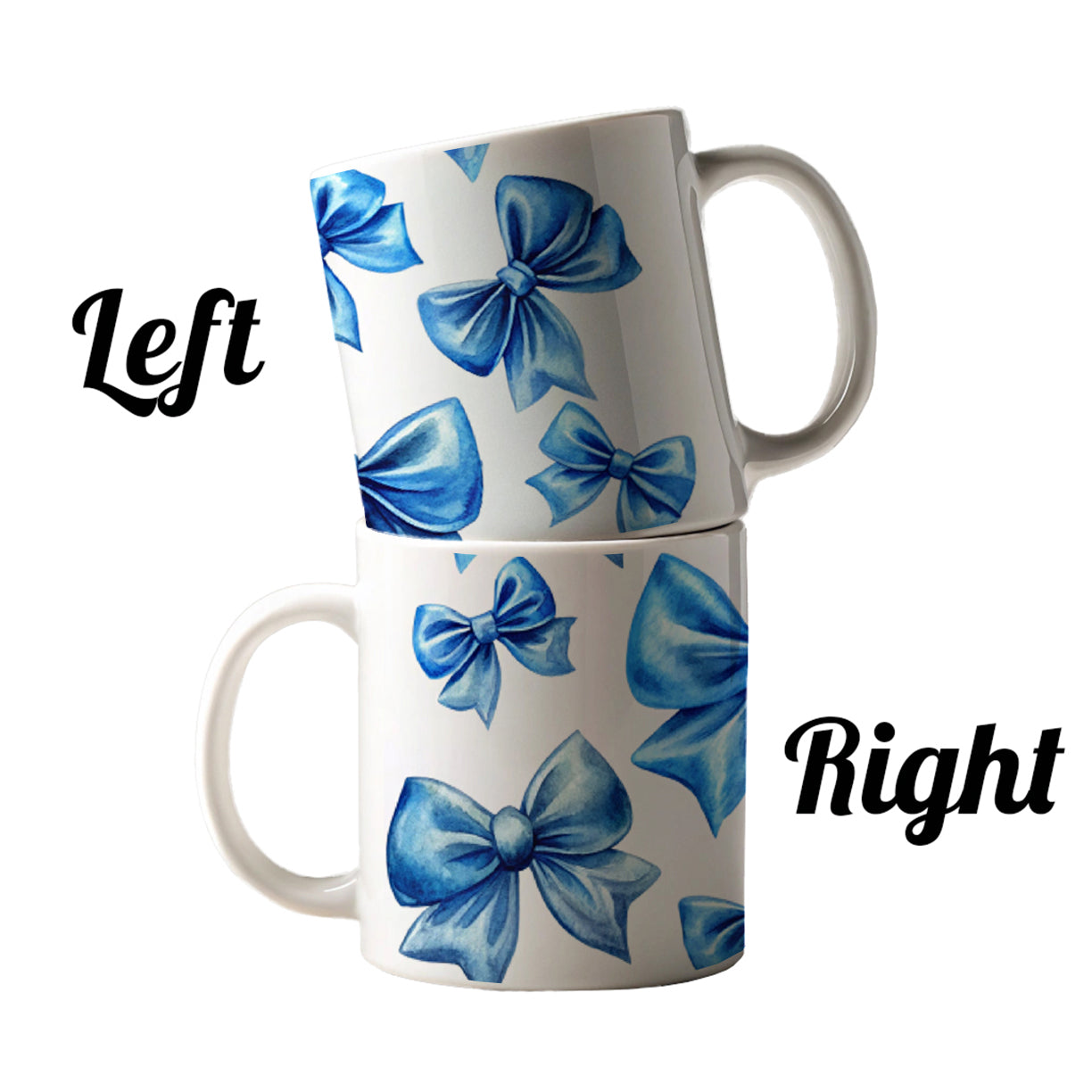 Blue Scattered Coquette Bows Watercolor Ceramic Tea Coffee Mug Cup - 11oz