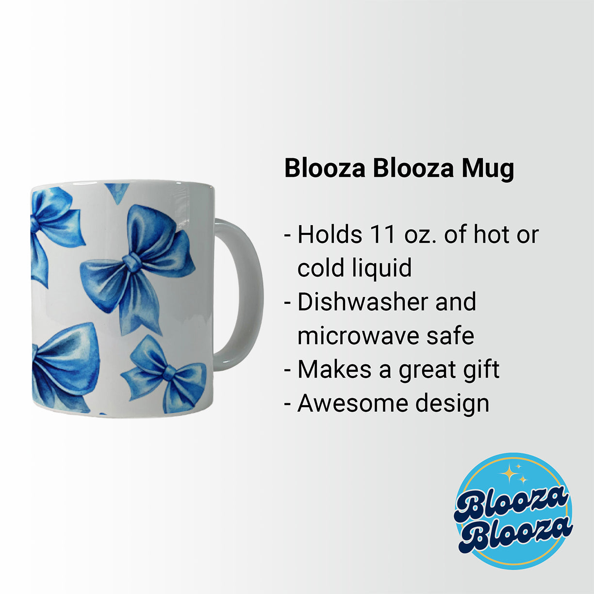 Blue Scattered Coquette Bows Watercolor Ceramic Tea Coffee Mug Cup - 11oz