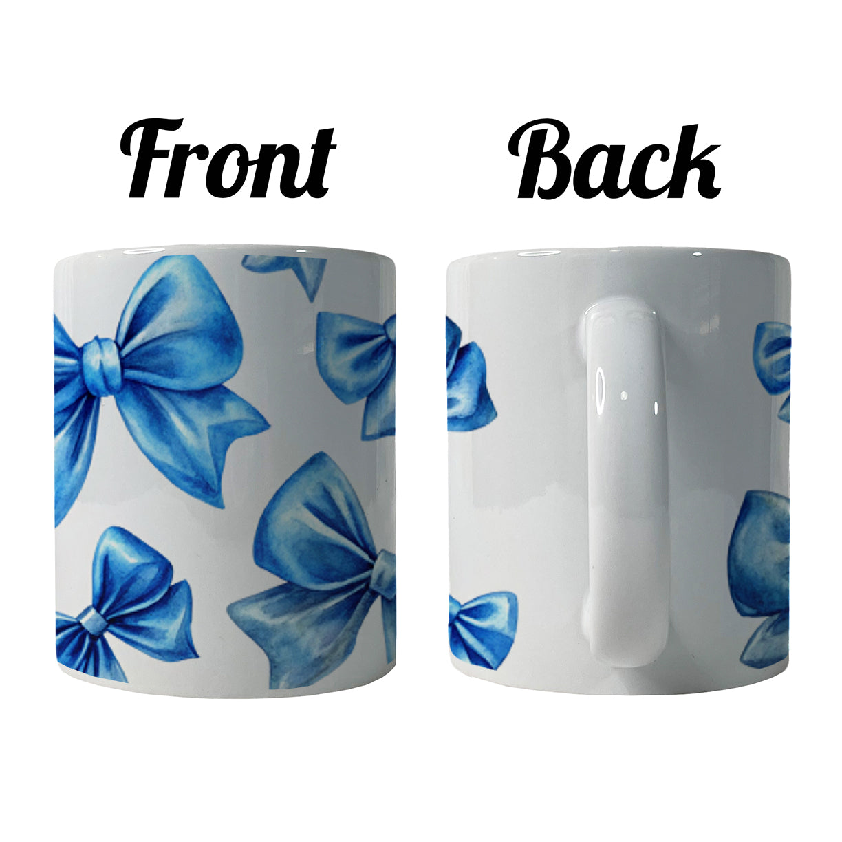 Blue Scattered Coquette Bows Watercolor Ceramic Tea Coffee Mug Cup - 11oz