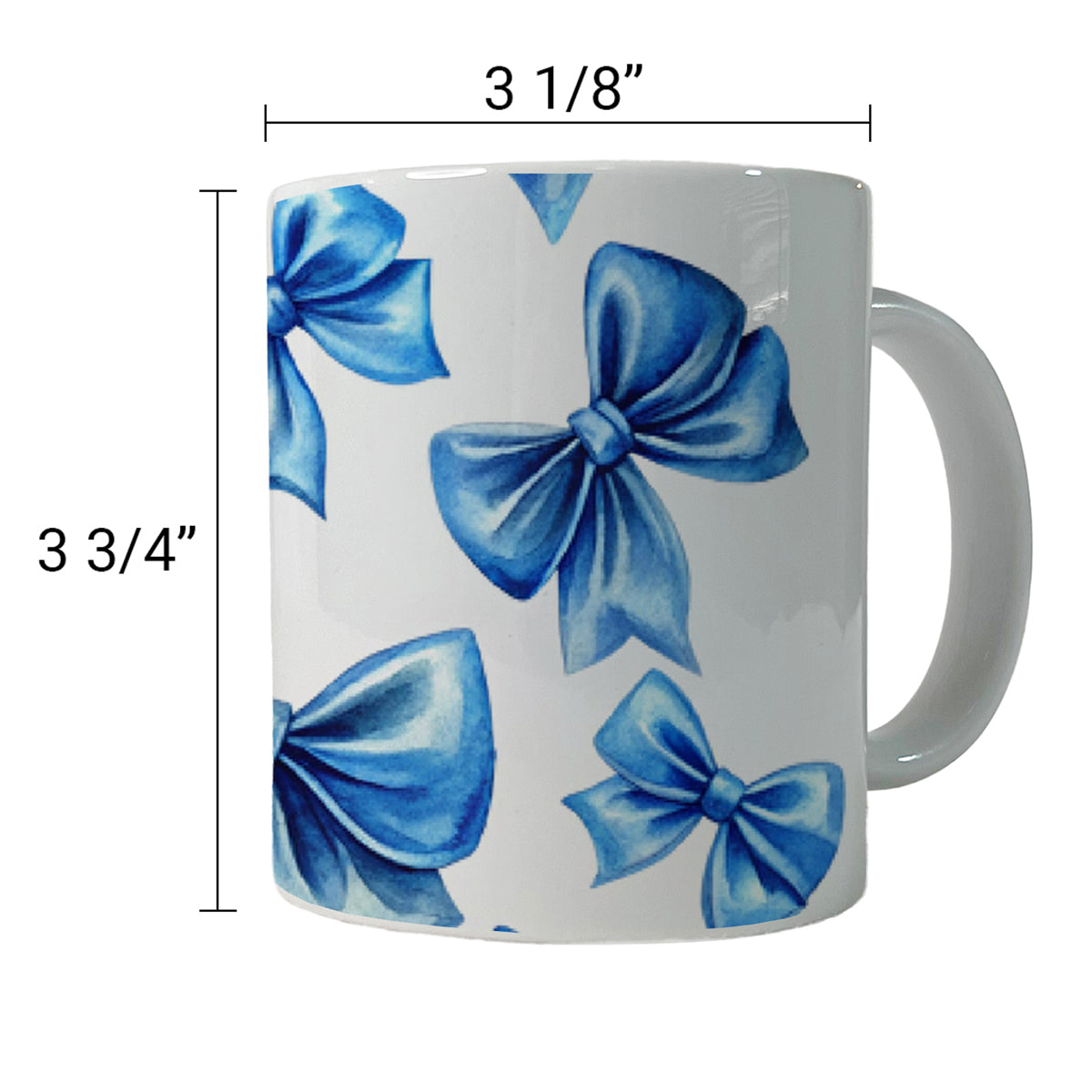 Blue Scattered Coquette Bows Watercolor Ceramic Tea Coffee Mug Cup - 11oz