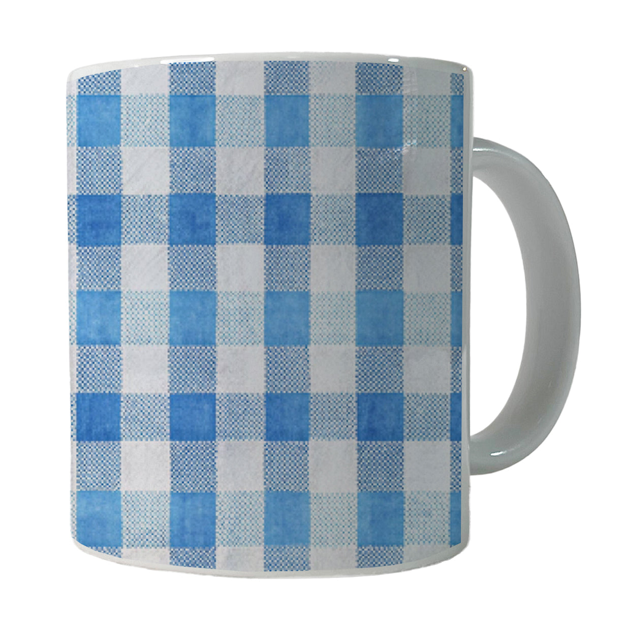 Blue White Gingham Watercolor Ceramic Tea Coffee Mug Cup - 11oz