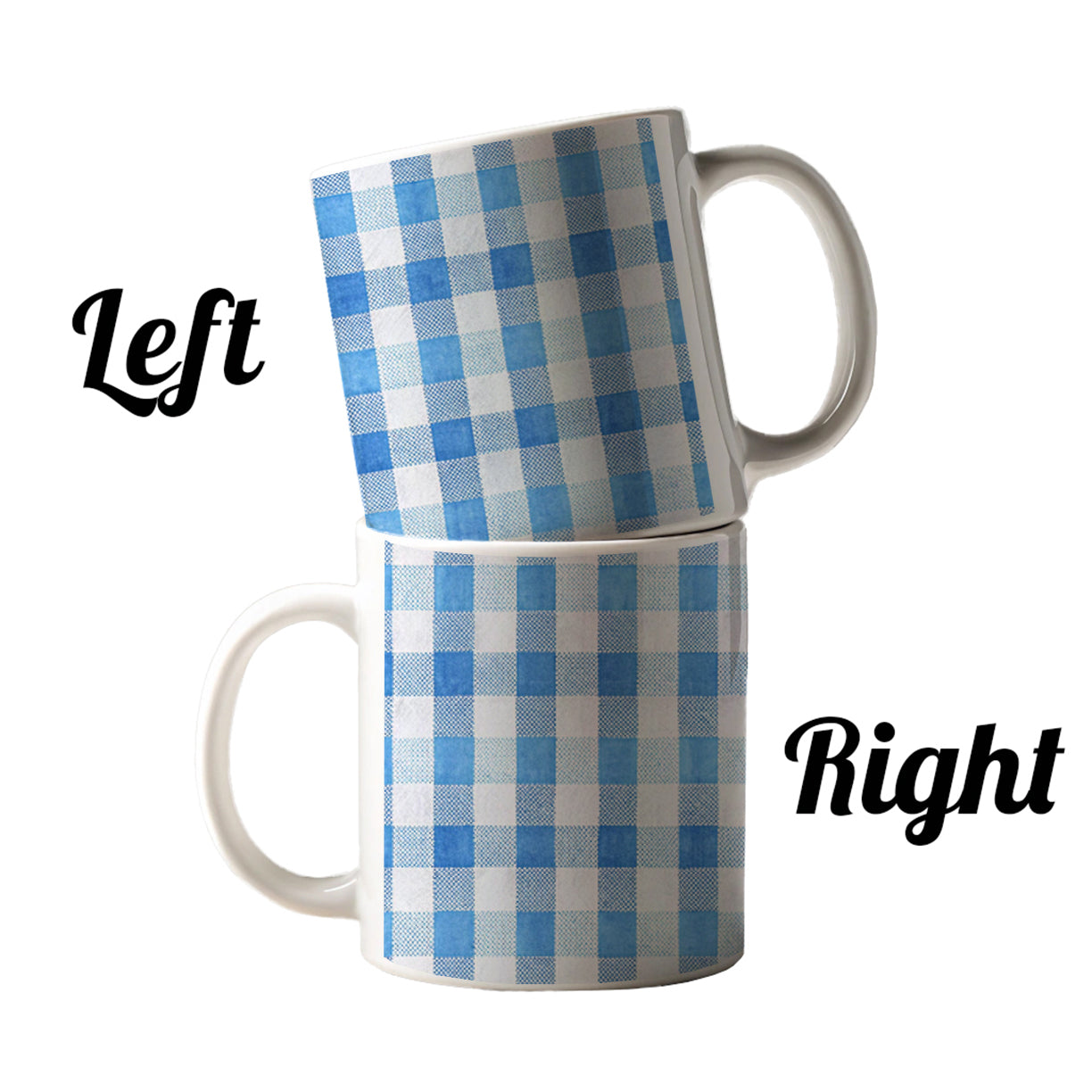 Blue White Gingham Watercolor Ceramic Tea Coffee Mug Cup - 11oz