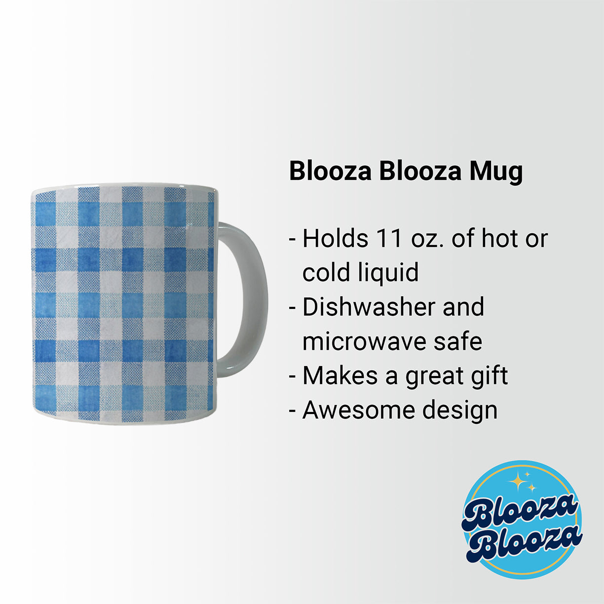 Blue White Gingham Watercolor Ceramic Tea Coffee Mug Cup - 11oz