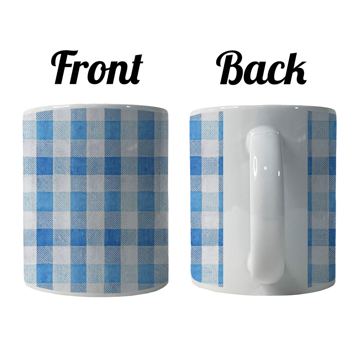 Blue White Gingham Watercolor Ceramic Tea Coffee Mug Cup - 11oz
