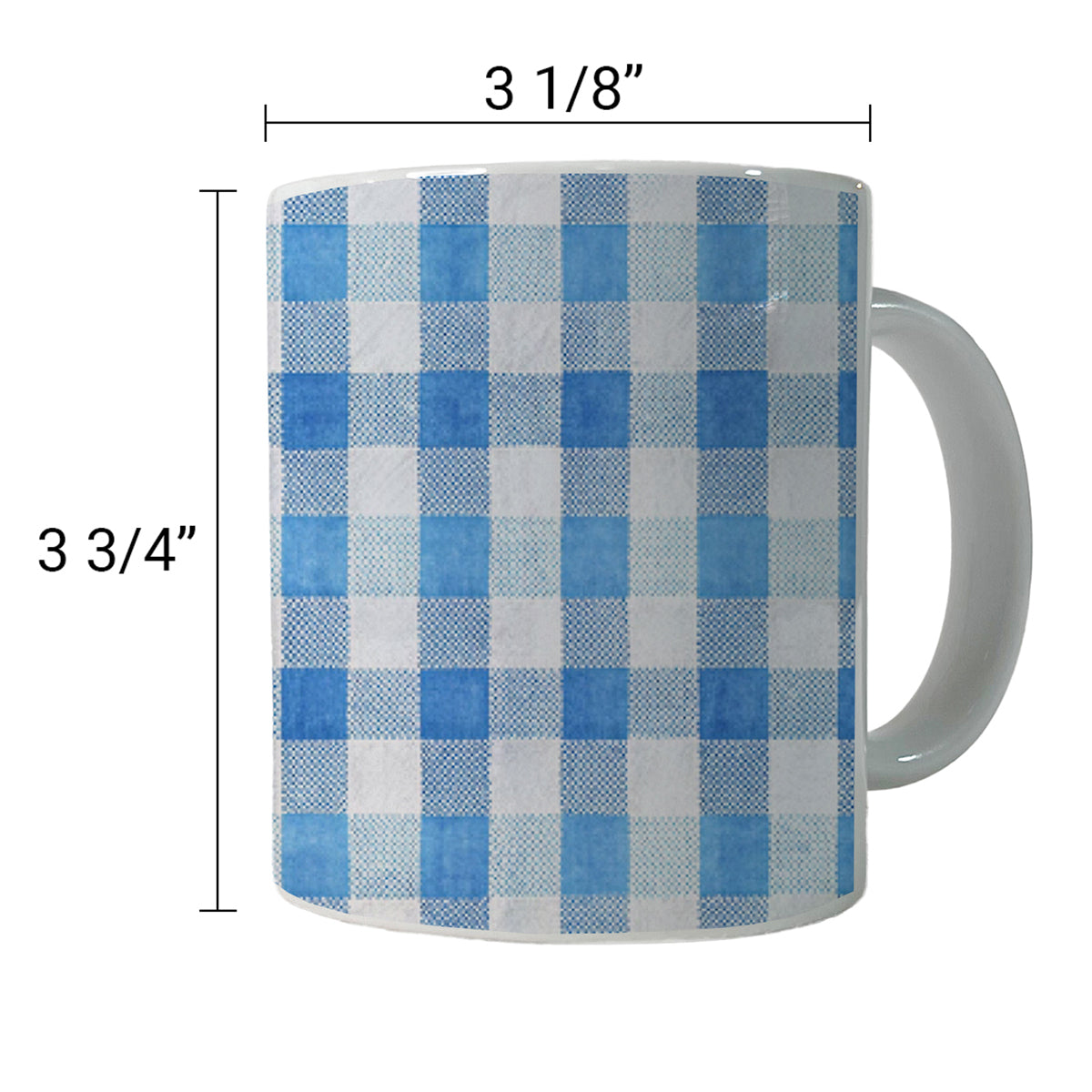 Blue White Gingham Watercolor Ceramic Tea Coffee Mug Cup - 11oz