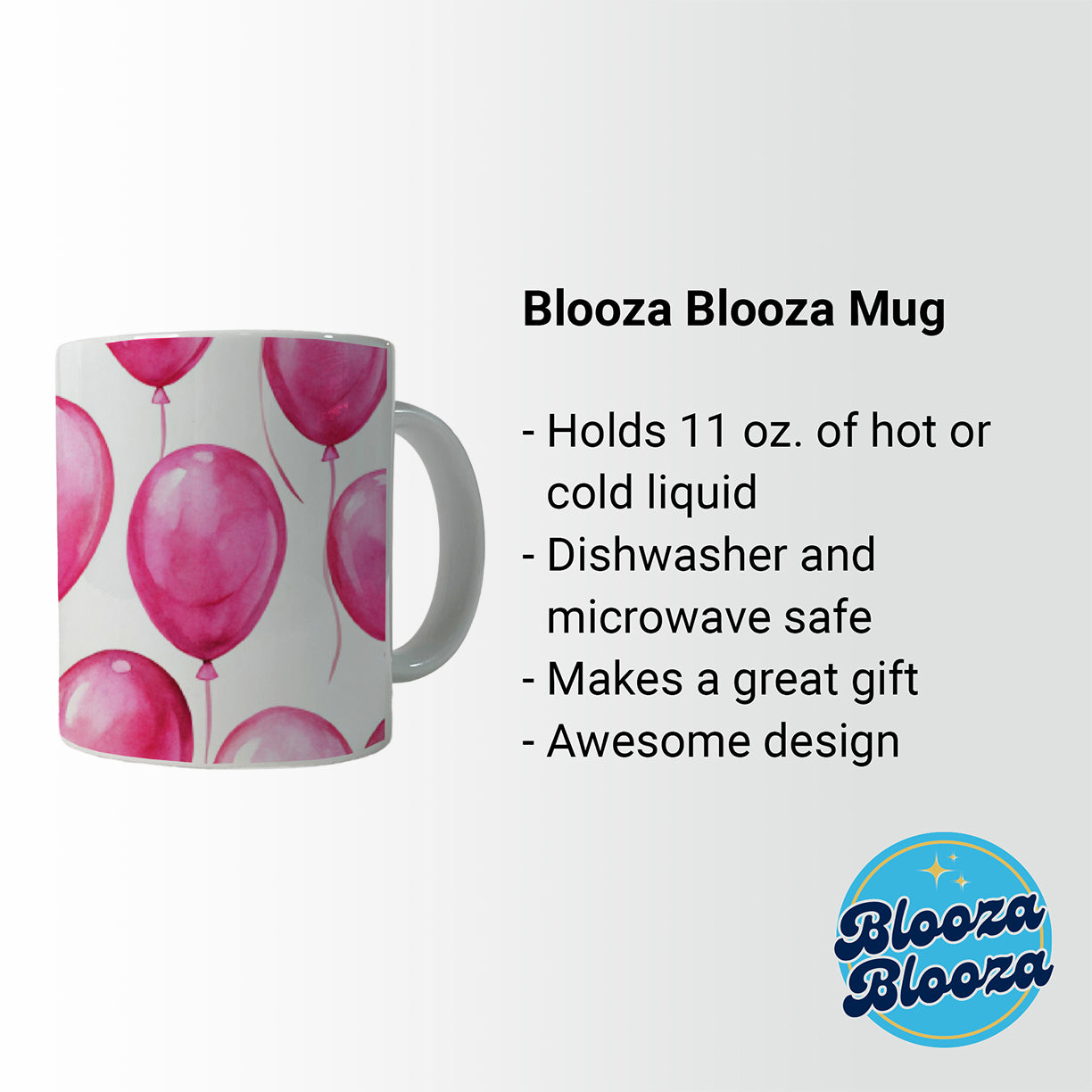 Bright Pink Balloons Watercolor Birthday Ceramic Tea Coffee Mug Cup - 11oz