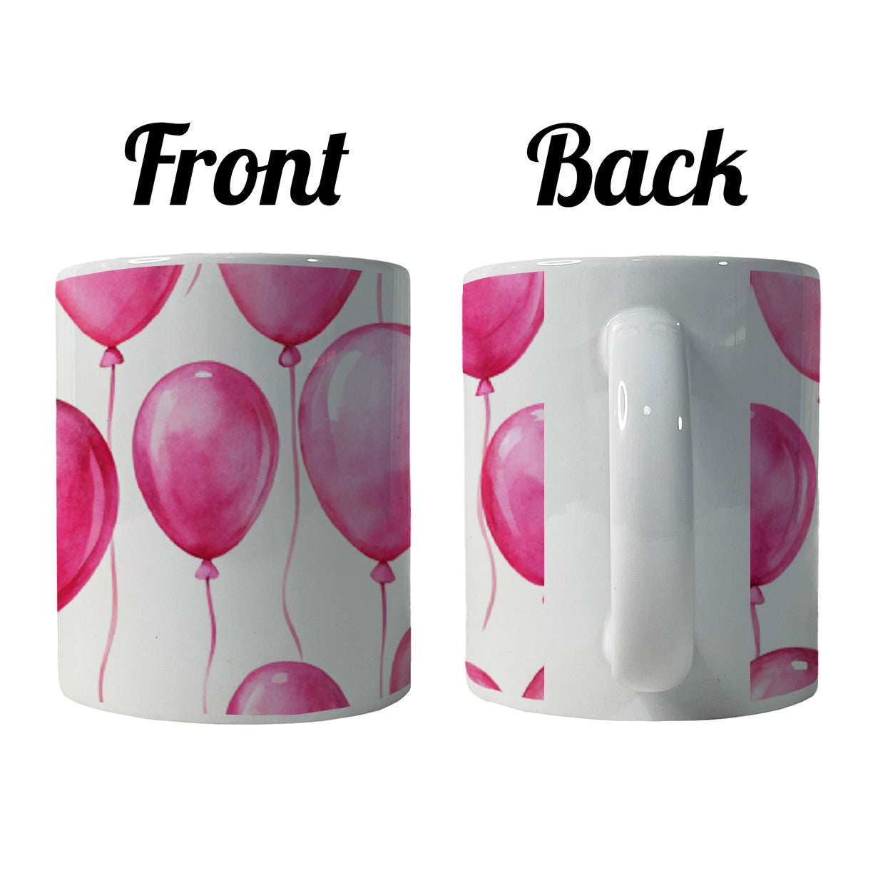 Bright Pink Balloons Watercolor Birthday Ceramic Tea Coffee Mug Cup - 11oz