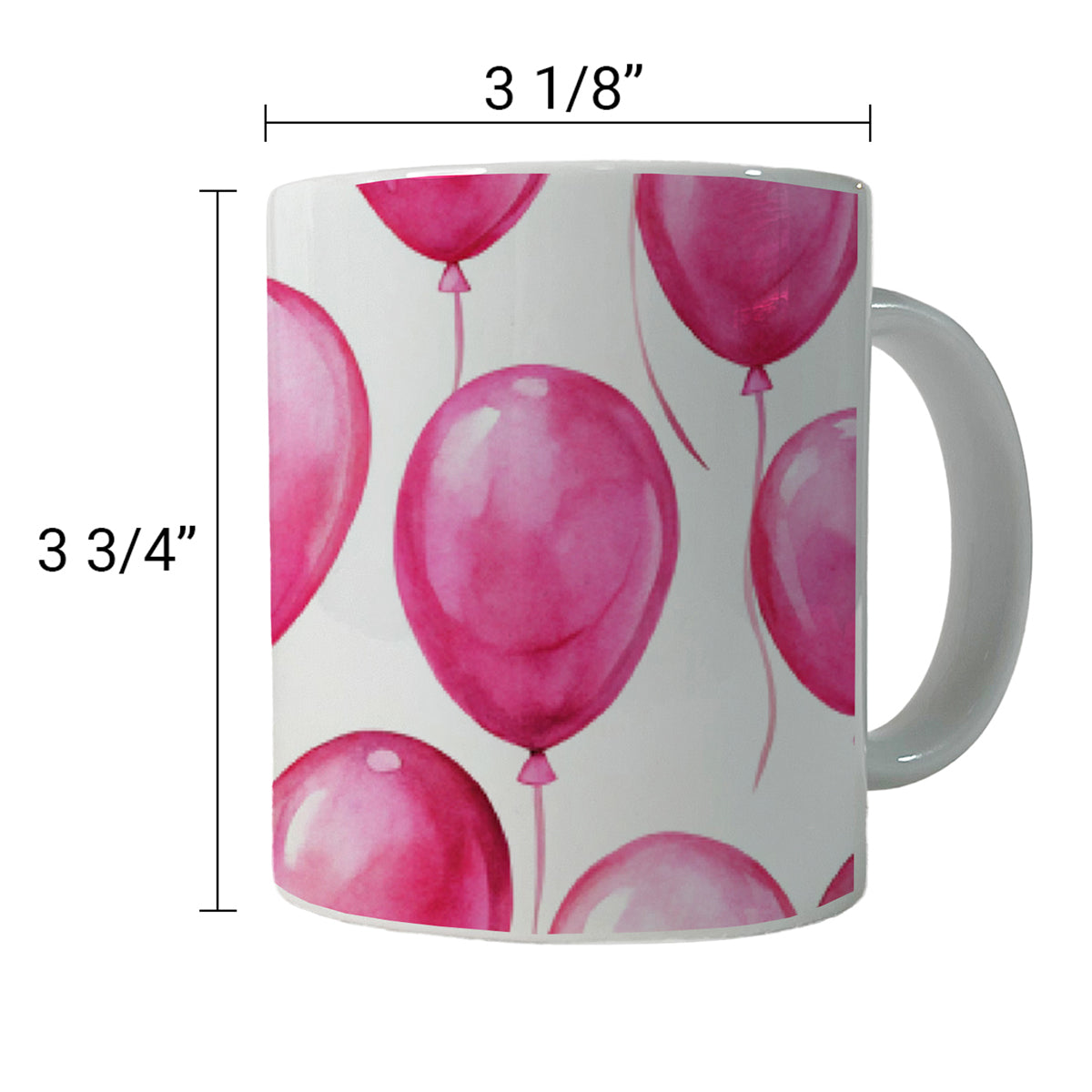 Bright Pink Balloons Watercolor Birthday Ceramic Tea Coffee Mug Cup - 11oz