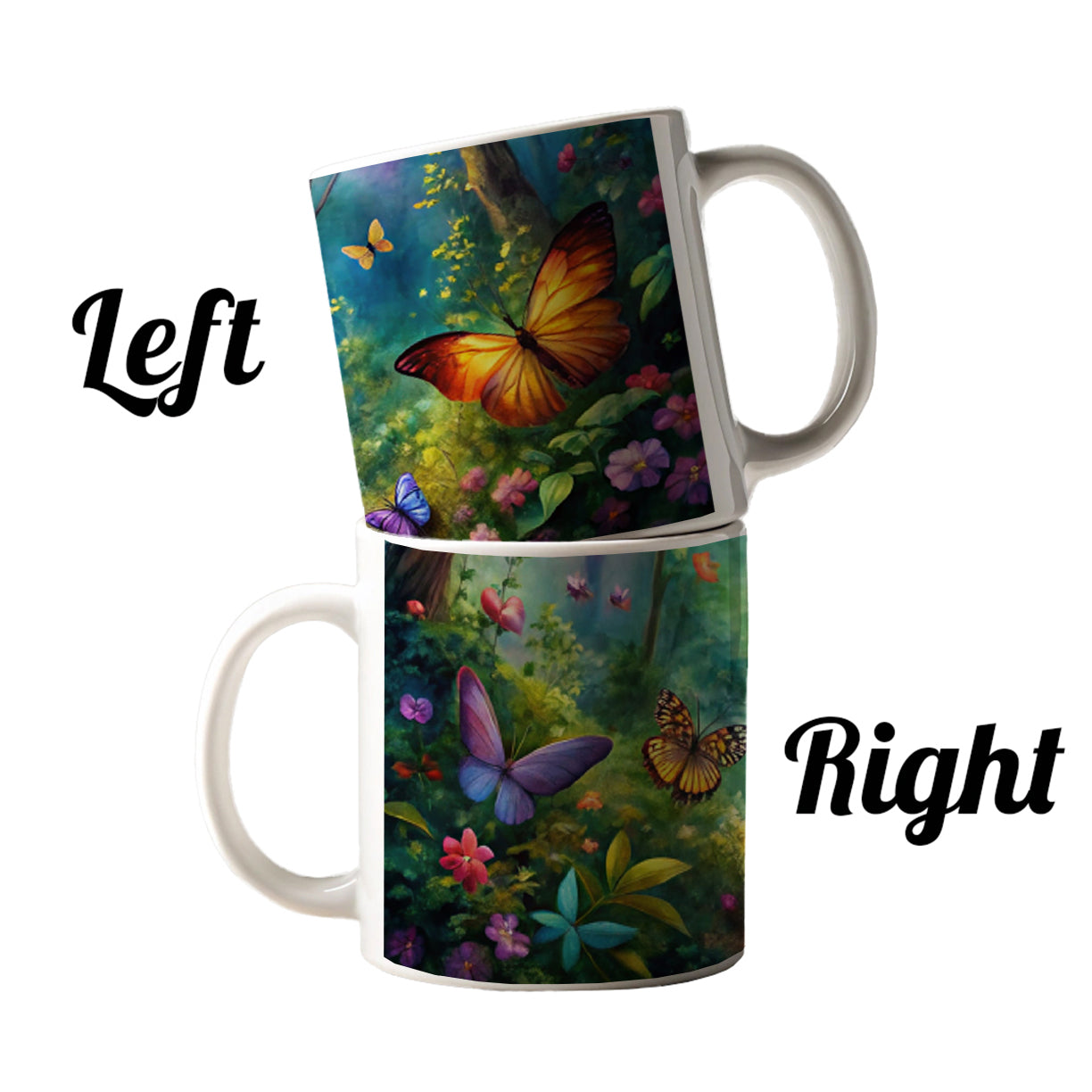 Butterflies Forest Fantasy Watercolor Design Ceramic Tea Coffee Mug Cup - 11oz