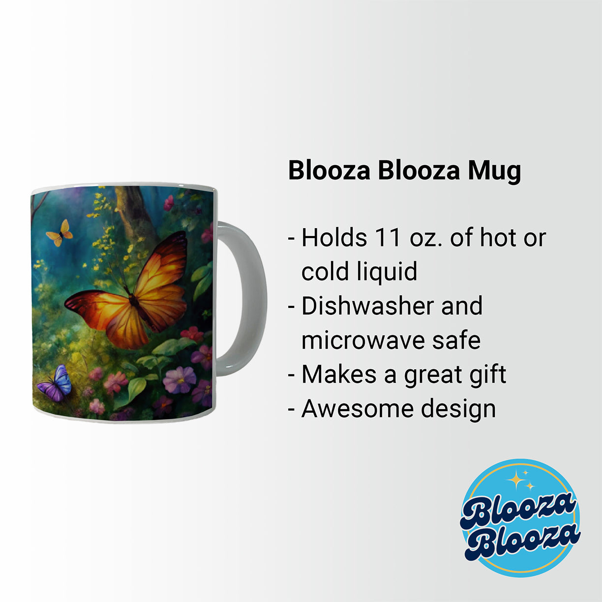 Butterflies Forest Fantasy Watercolor Design Ceramic Tea Coffee Mug Cup - 11oz