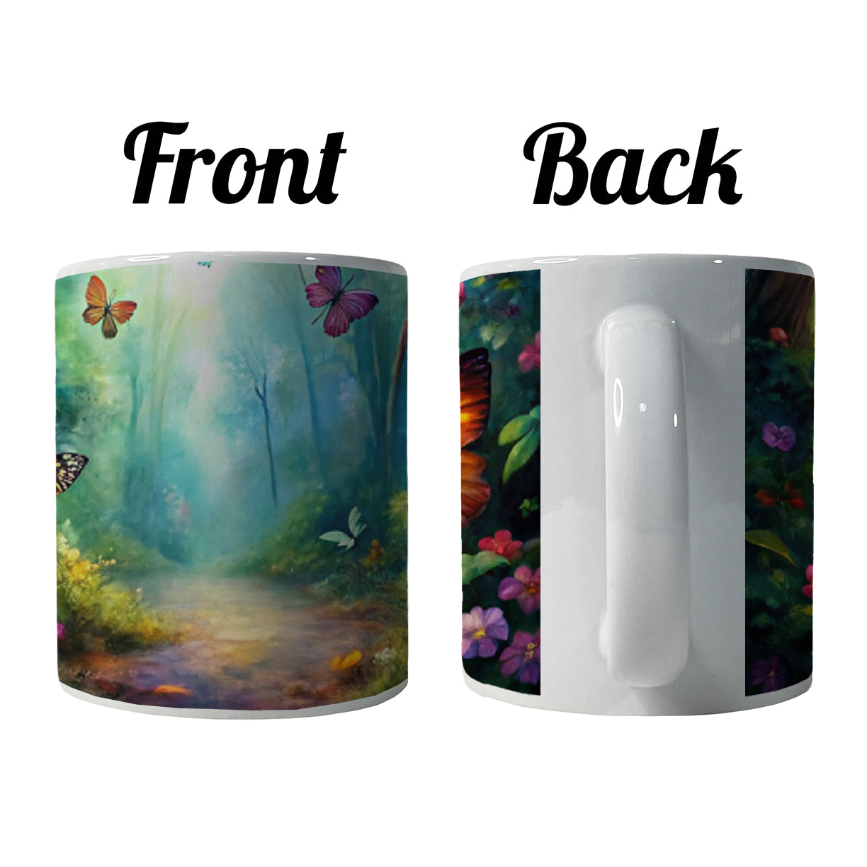 Butterflies Forest Fantasy Watercolor Design Ceramic Tea Coffee Mug Cup - 11oz