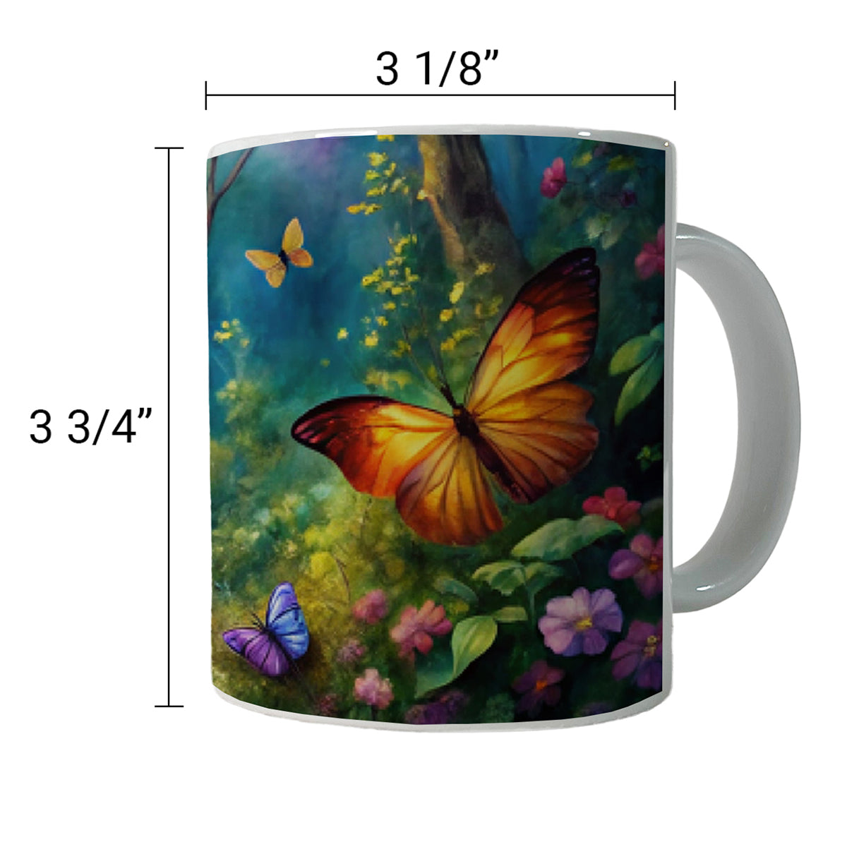 Butterflies Forest Fantasy Watercolor Design Ceramic Tea Coffee Mug Cup - 11oz