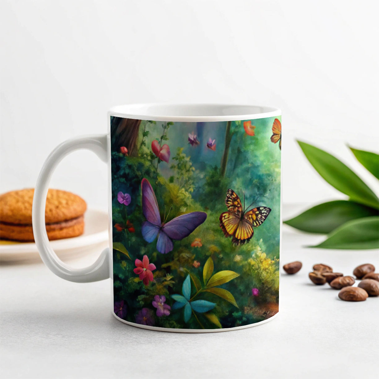 Butterflies Forest Fantasy Watercolor Design Ceramic Tea Coffee Mug Cup - 11oz