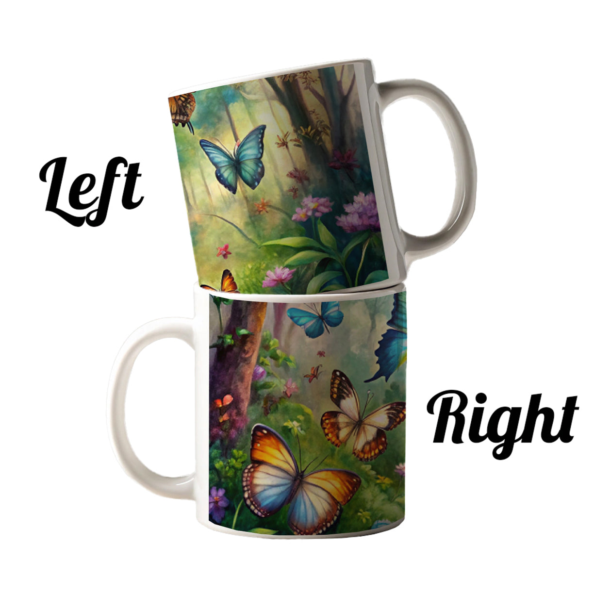 Butterflies In Forest Fantasy Watercolor Ceramic Tea Coffee Mug Cup - 11oz