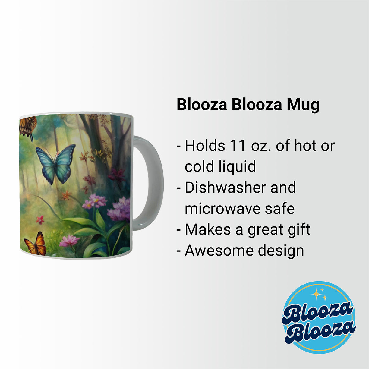 Butterflies In Forest Fantasy Watercolor Ceramic Tea Coffee Mug Cup - 11oz