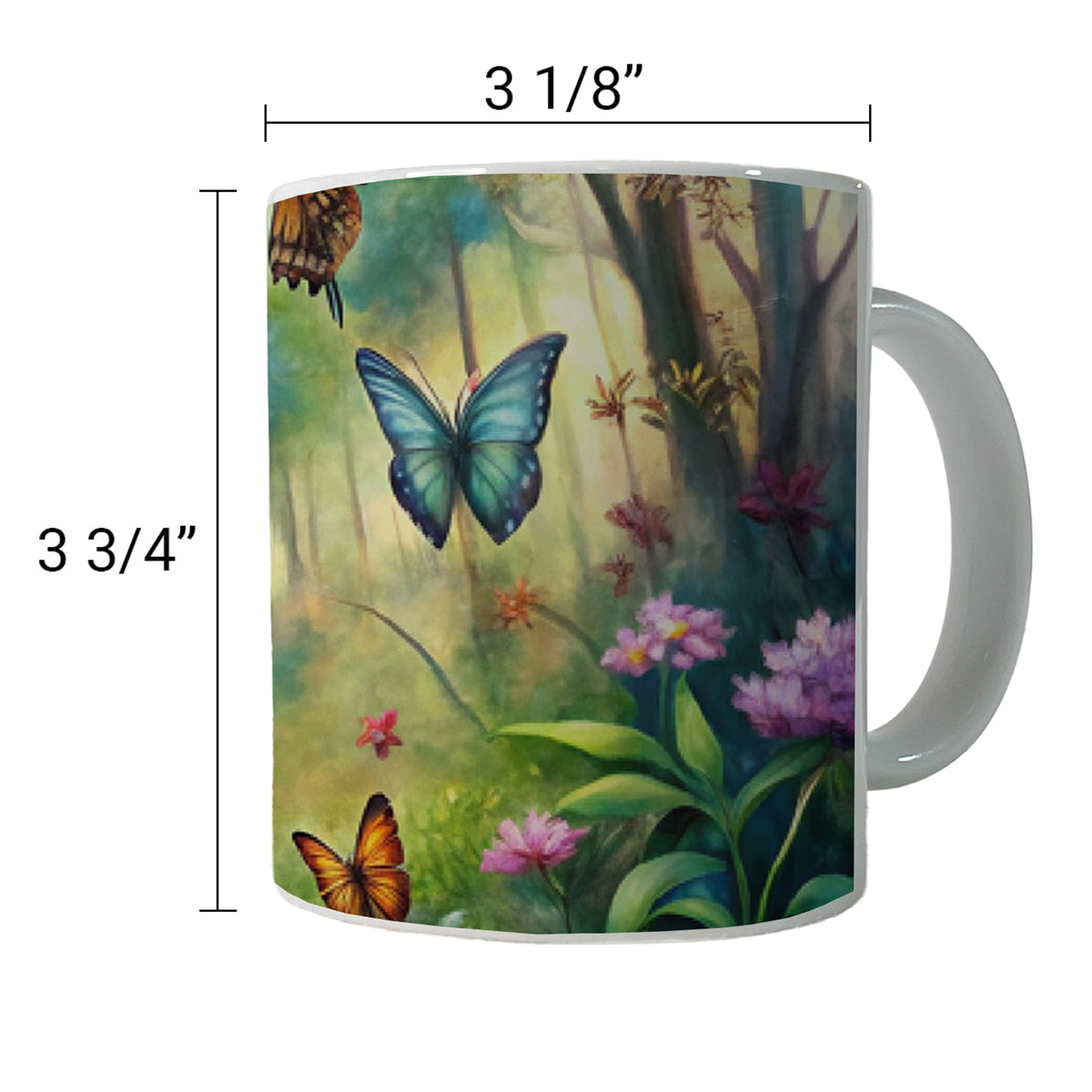 Butterflies In Forest Fantasy Watercolor Ceramic Tea Coffee Mug Cup - 11oz