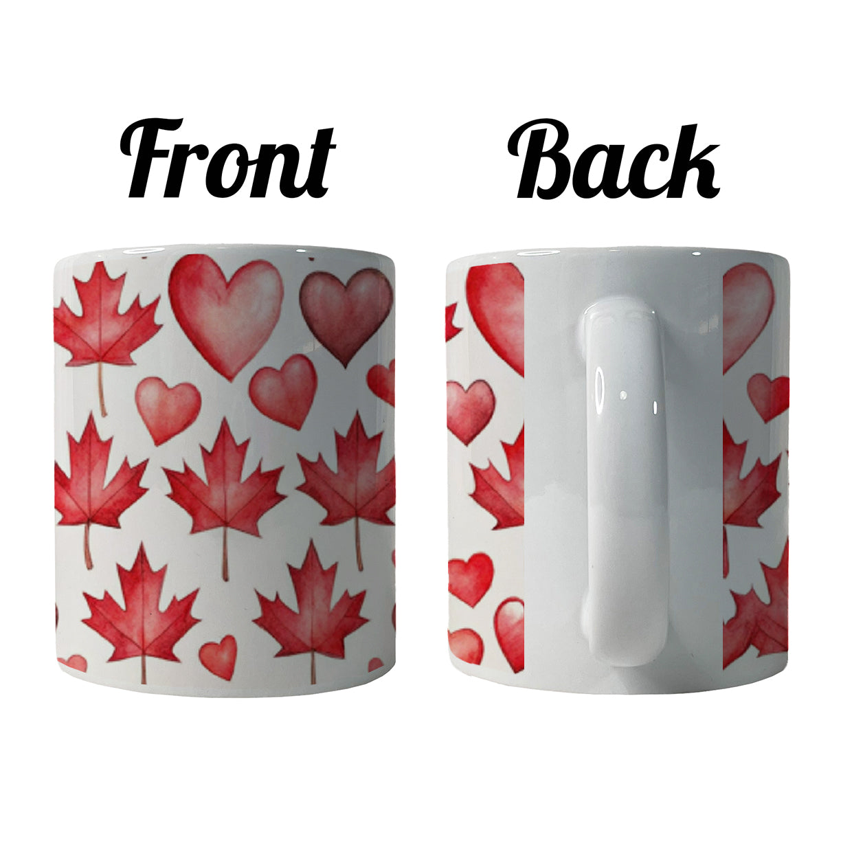 Canada Flags Maple Leaf Hearts Watercolor Ceramic Tea Coffee Mug Cup - 11oz
