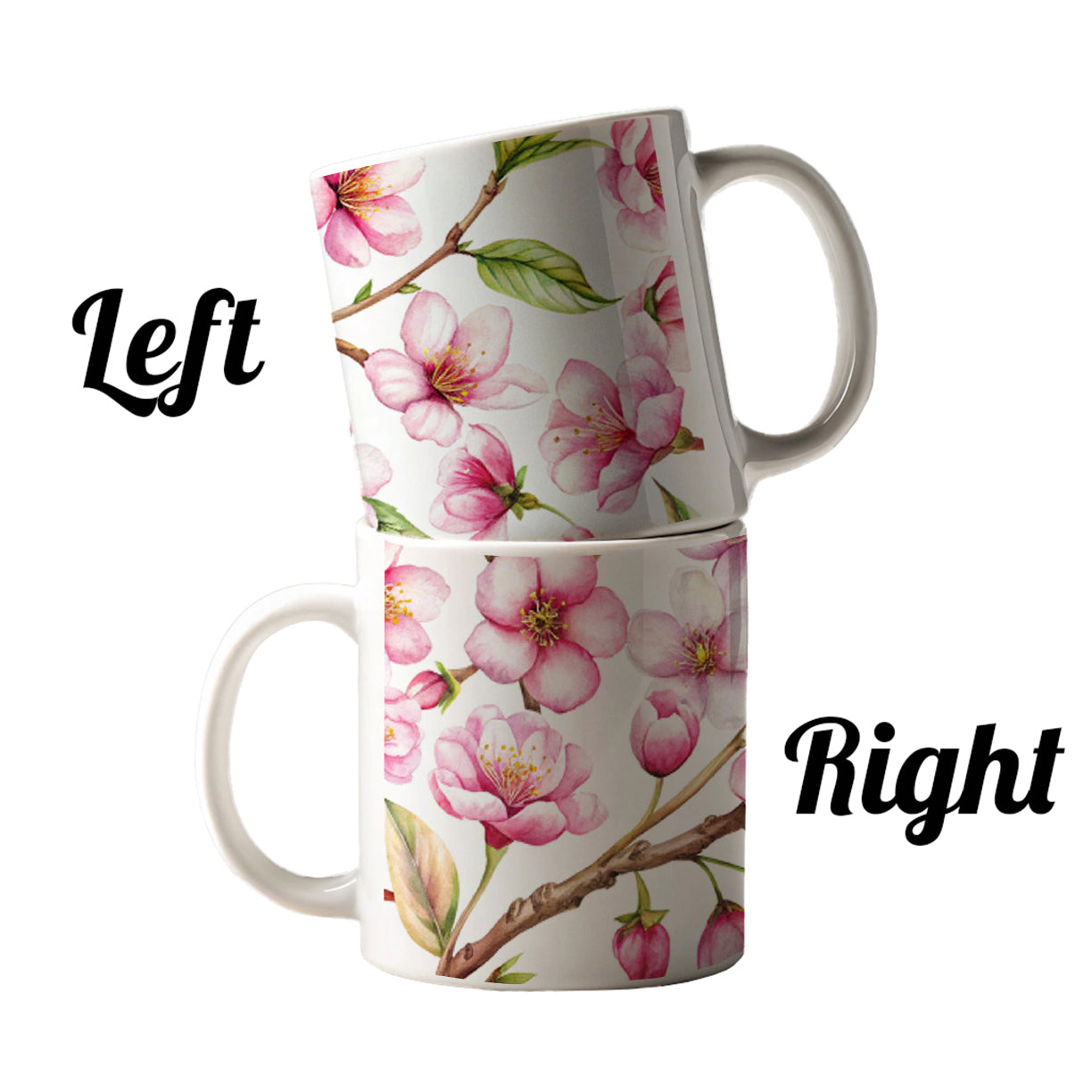 Cherry Blossom Flowers White Ceramic Tea Coffee Mug Cup - 11oz