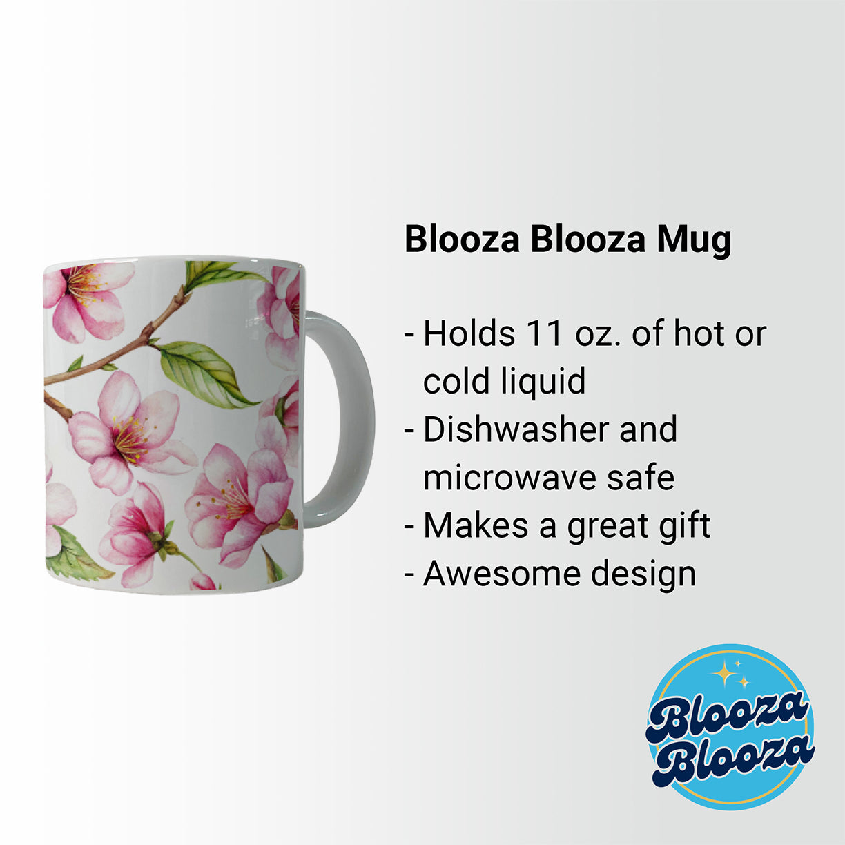 Cherry Blossom Flowers White Ceramic Tea Coffee Mug Cup - 11oz