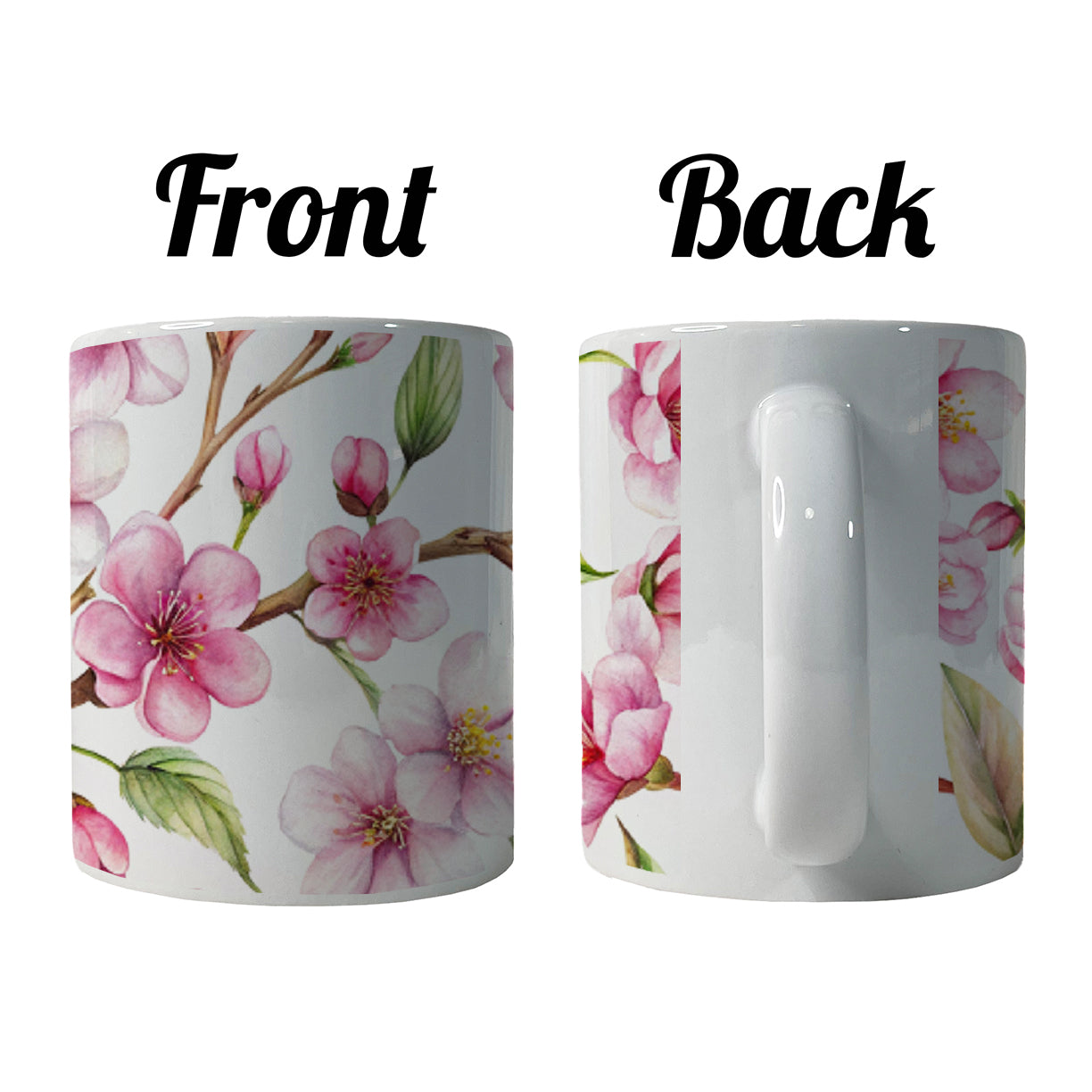 Cherry Blossom Flowers White Ceramic Tea Coffee Mug Cup - 11oz