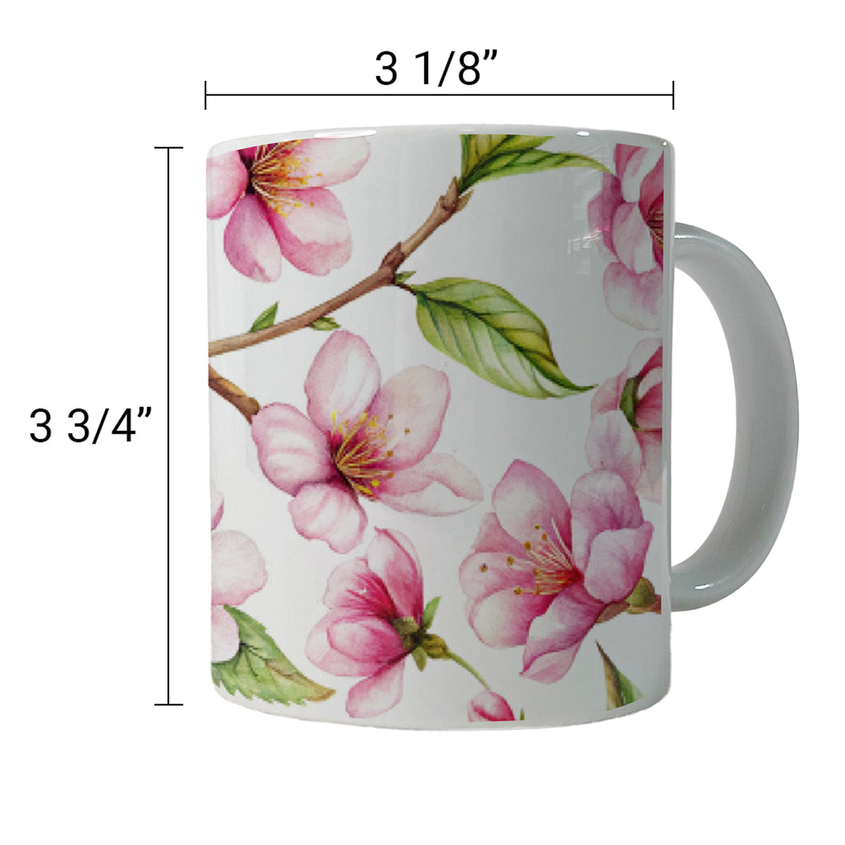 Cherry Blossom Flowers White Ceramic Tea Coffee Mug Cup - 11oz