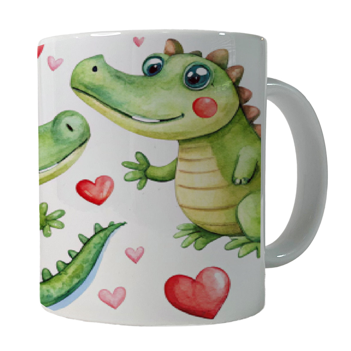 Cute Alligator Crocodiles Hearts Watercolor Ceramic Tea Coffee Mug Cup - 11oz