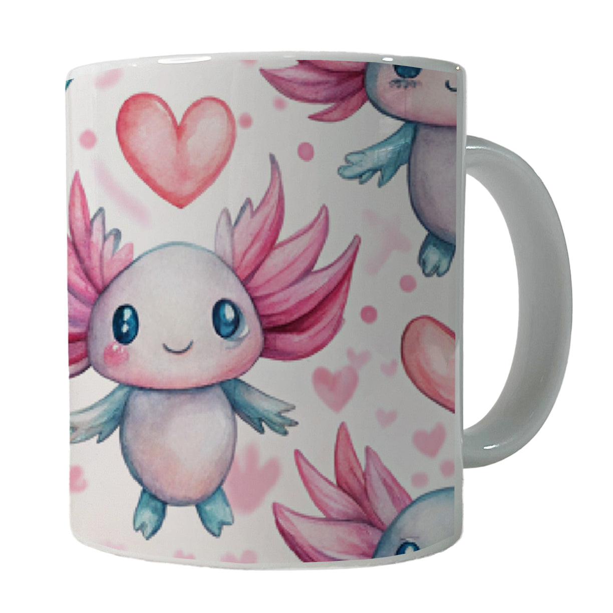 Cute Axolotls Hearts Watercolor Ceramic Tea Coffee Mug Cup - 11oz