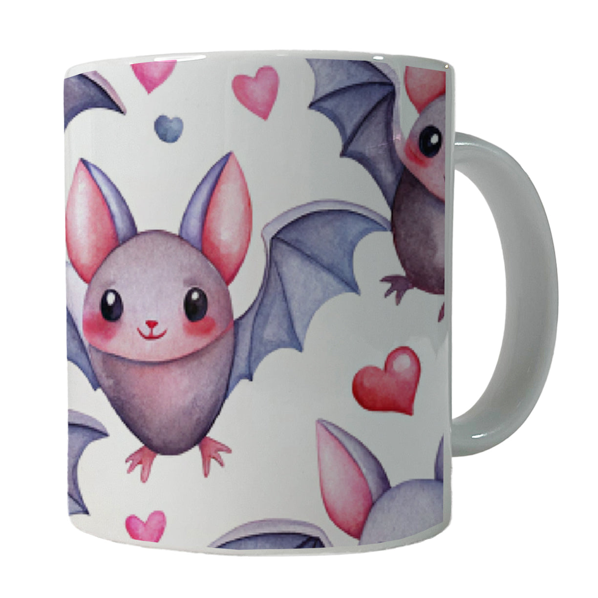 Cute Bats Hearts Watercolor Ceramic Tea Coffee Mug Cup - 11oz