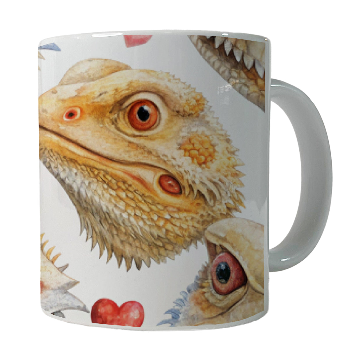 Cute Bearded Dragon Faces Hearts Ceramic Tea Coffee Mug Cup - 11oz